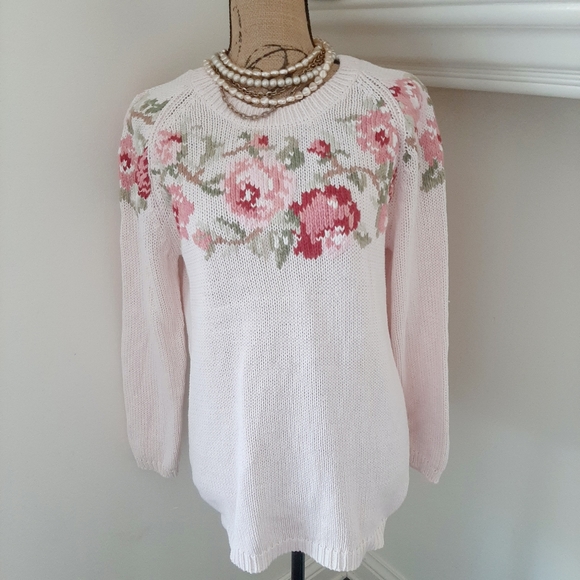 EUC FLORAL KNIT PINK SWEATER - Picture 2 of 8
